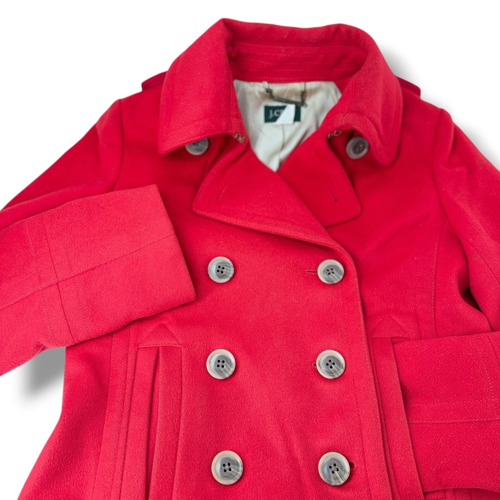 J.Crew Red Wool Peacoat Womens Petite Small Cropped Double Breasted Preppy 2007